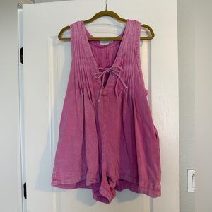 Pink Pleated Denim Romper- Size Small
